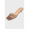 Heeled mules in mocha color