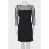 Dress with translucent sleeves and pearls