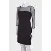Dress with translucent sleeves and pearls