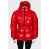 Red quilted down jacket