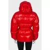 Red quilted down jacket