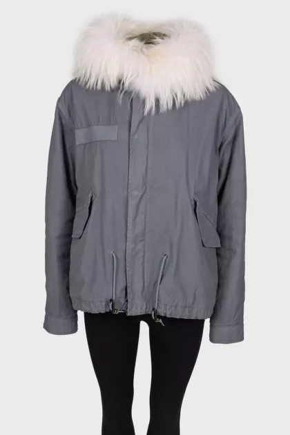 Gray jacket with white fur