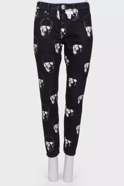 Skull print jeans
