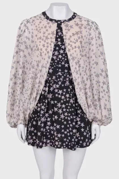 Star print silk romper