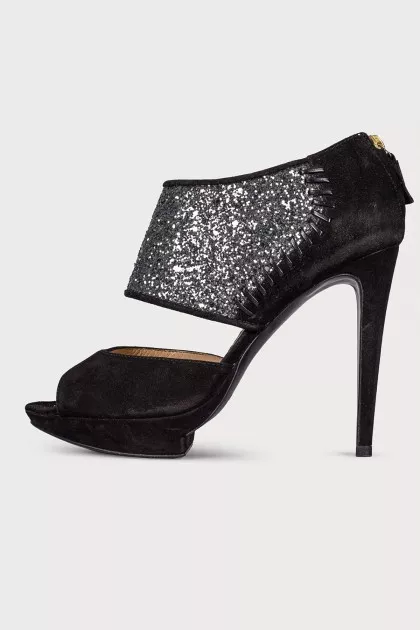 Glitter suede sandals