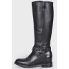 Leather boots with belt closure