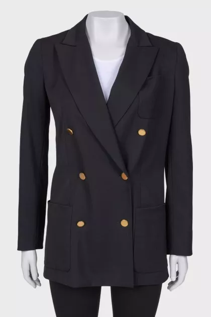 Double -breasted black jacket with metal buttons