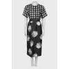 Midi dress in a flower print of chrysanthemum
