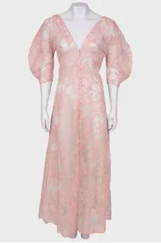 Floral Stuffed Sheer Button Maxi Dress