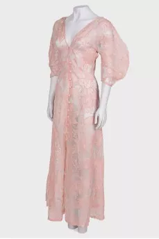 Floral Stuffed Sheer Button Maxi Dress