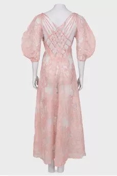 Floral Stuffed Sheer Button Maxi Dress