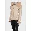 White sheepskin coat with a zipper
