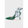 Green shoes with a checkered bow