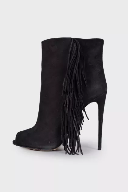 Fringed peep toecap ankle boots