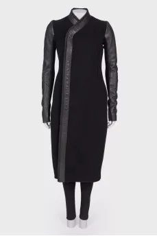 Combined coat with leather inserts
