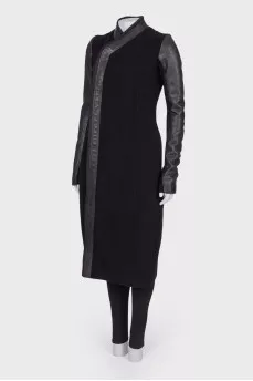 Combined coat with leather inserts