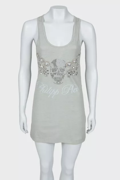 Top with rhinestone appliqué