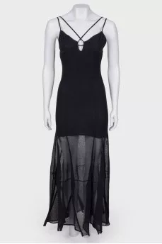 Black floor-length dress with a tag