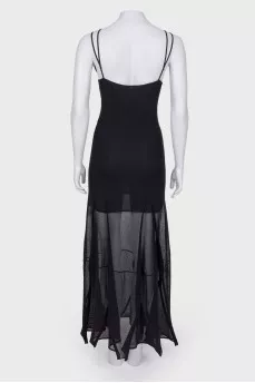 Black floor-length dress with a tag