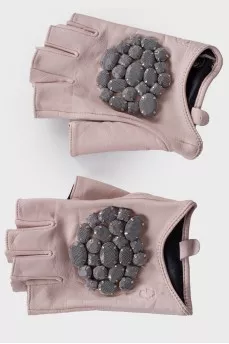 Mesh mittens with rhinestones