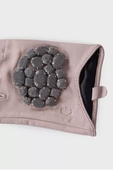 Mesh mittens with rhinestones