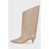 Pointed heel leather boots with tag