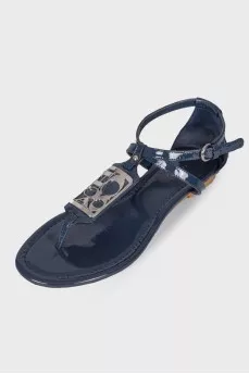Patent blue sandals