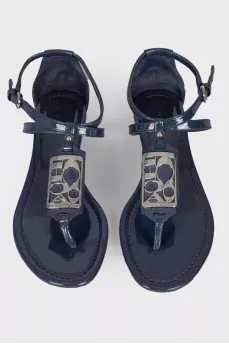 Patent blue sandals