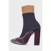 Combined velor ankle boots