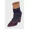 Combined velor ankle boots