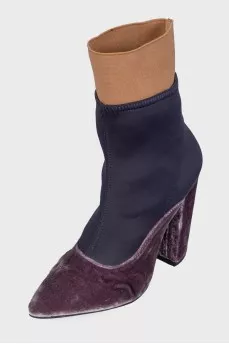 Combined velor ankle boots