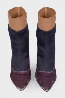 Combined velor ankle boots