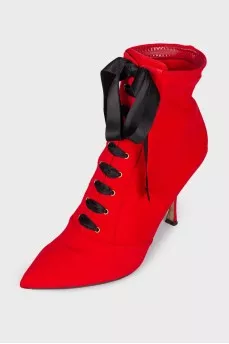 Textile red ankle boots