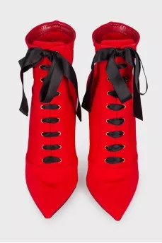 Textile red ankle boots