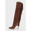 Long fringe suede boots