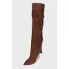 Long fringe suede boots