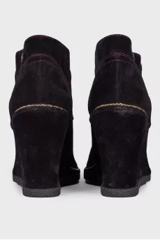 Suede Wedge Ankle Boots