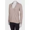 Beige Long-Sleeve Top with Decorative Collar