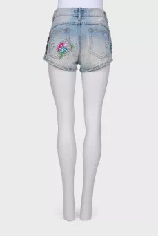 Denim shorts with applications