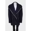 Blue coat with leather inserts