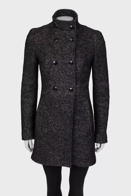 Double-breasted half-coat with stand collar
