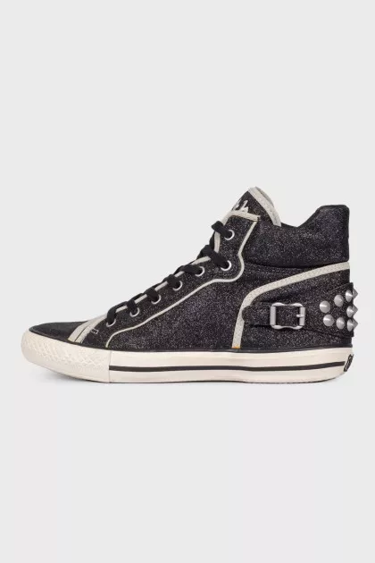 High  textile sneakers with glitter effect