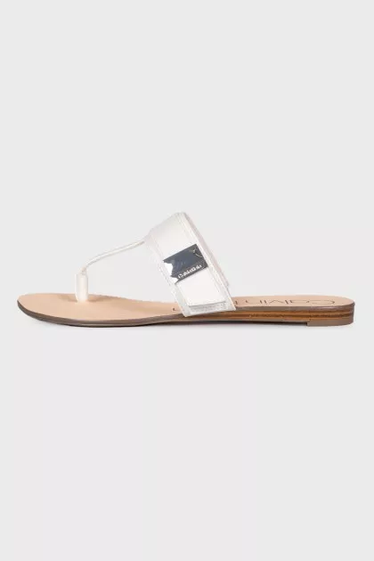 White leather flip-flops