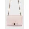Leather pink handbag with shoulder chain