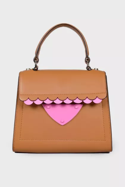 Brown Tote Bag with Pink Ruffle