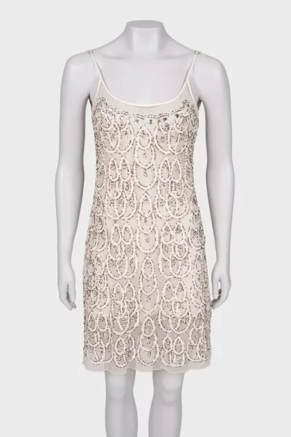 Beige mini dress with beads