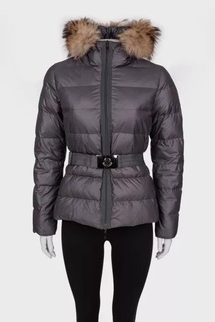 Grey hooded down jacket