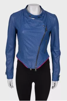 Blue leather jacket with perforation
