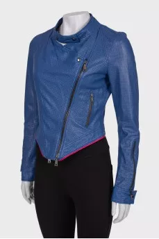 Blue leather jacket with perforation