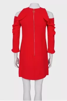Red ruffled sleeve dress